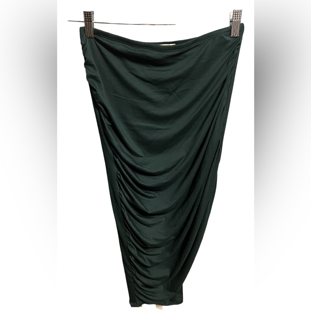 Heart & Hips Emerald Green rushed gathered midi skirt elastic waistband